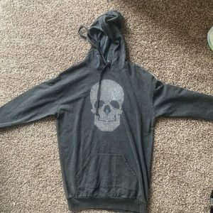 NO BOUNDARIES grey skull gem hoodie